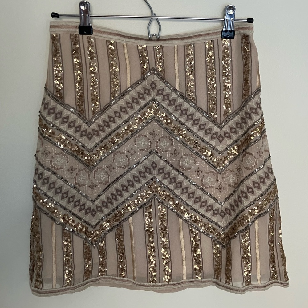 Anthropologie Champagne Sequin Mini Skirt